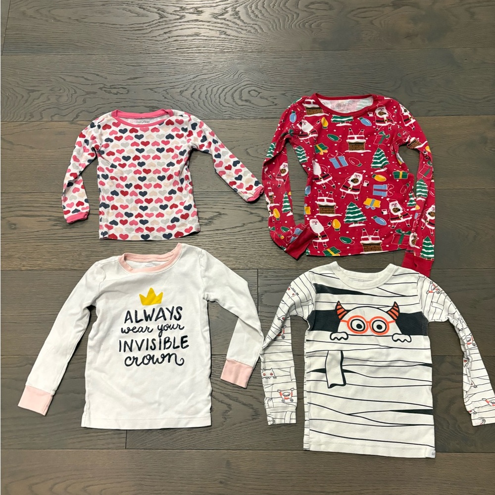 Girls assorted pyjama long sleeve cotton tops sz 5T VGUC
